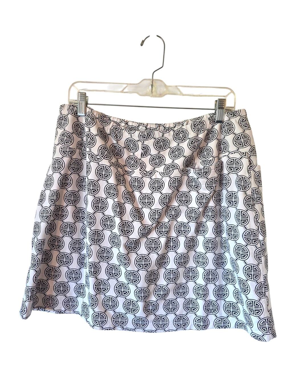 IBKUL Womens Geometric Print Golf Skort Size Large White Black